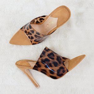 🛑No Returns🛑Leopard Open Pointy Toe Slip On Mule Slide Clog 4.5" High Heels